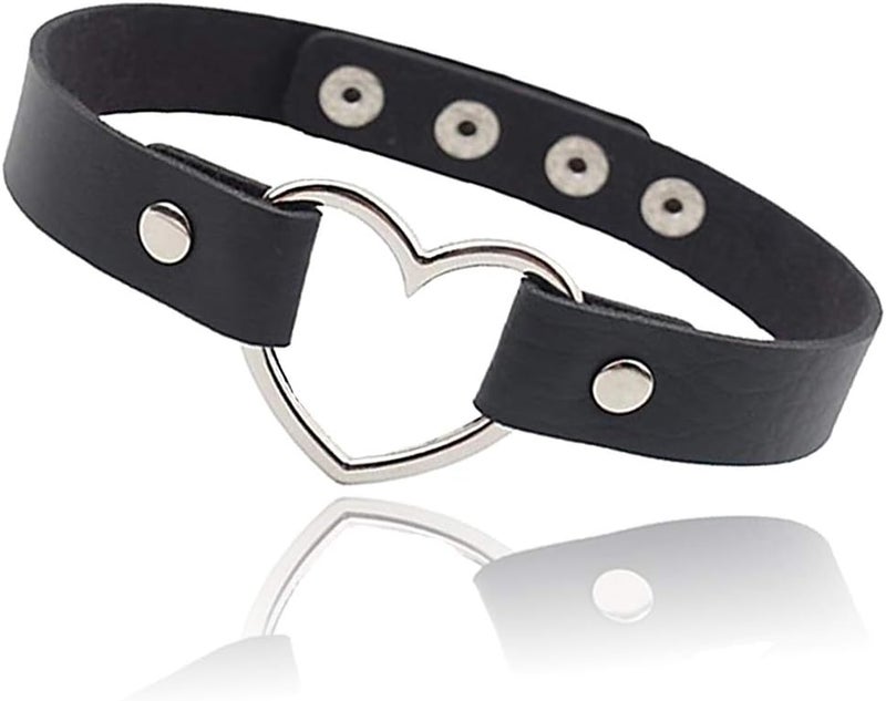 ETHOON Love Heart Adjustable Leather Choker Punk PU Necklace Goth Choker Soft Collar Chain for Women - Image 1
